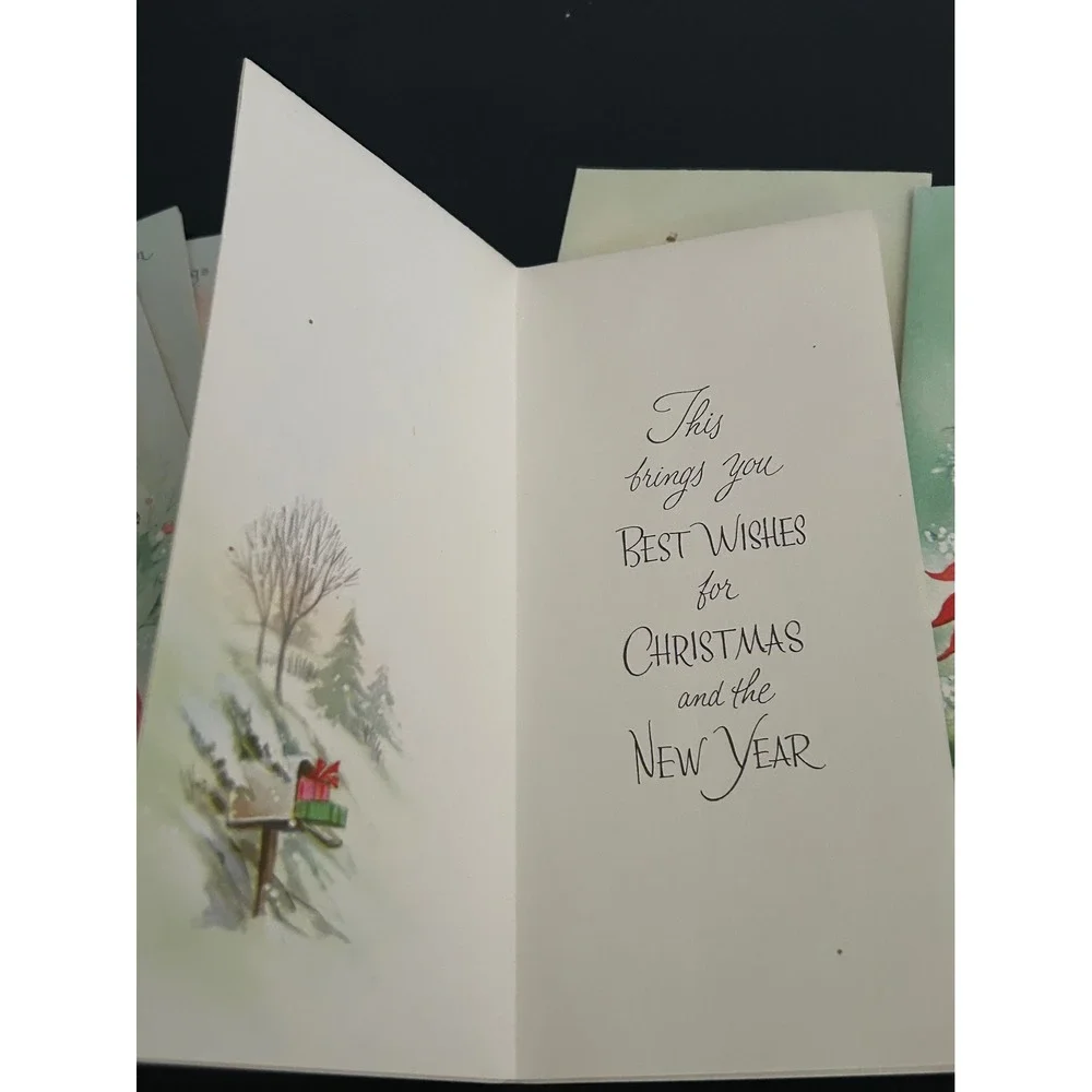 Christmas Cards Glitter Bulk Lot  Vintage Glitter Poinsettia Candle Winter Scene